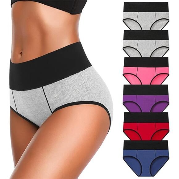 6 Pack Underwear for Women Cotton High Waist Panties Full Coverage - Picture 1 of 7